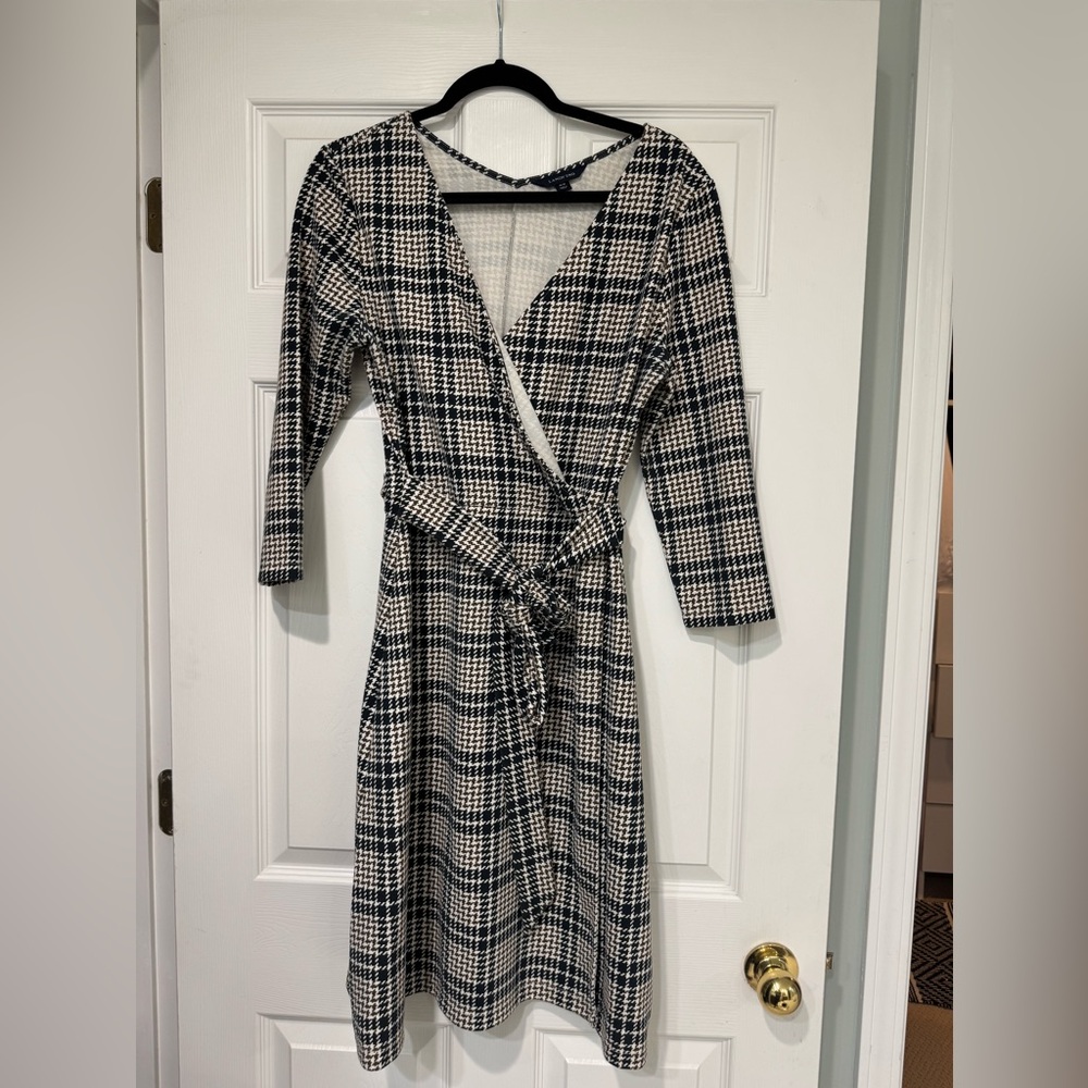 Elegant Black and White Plaid Wrap Dress